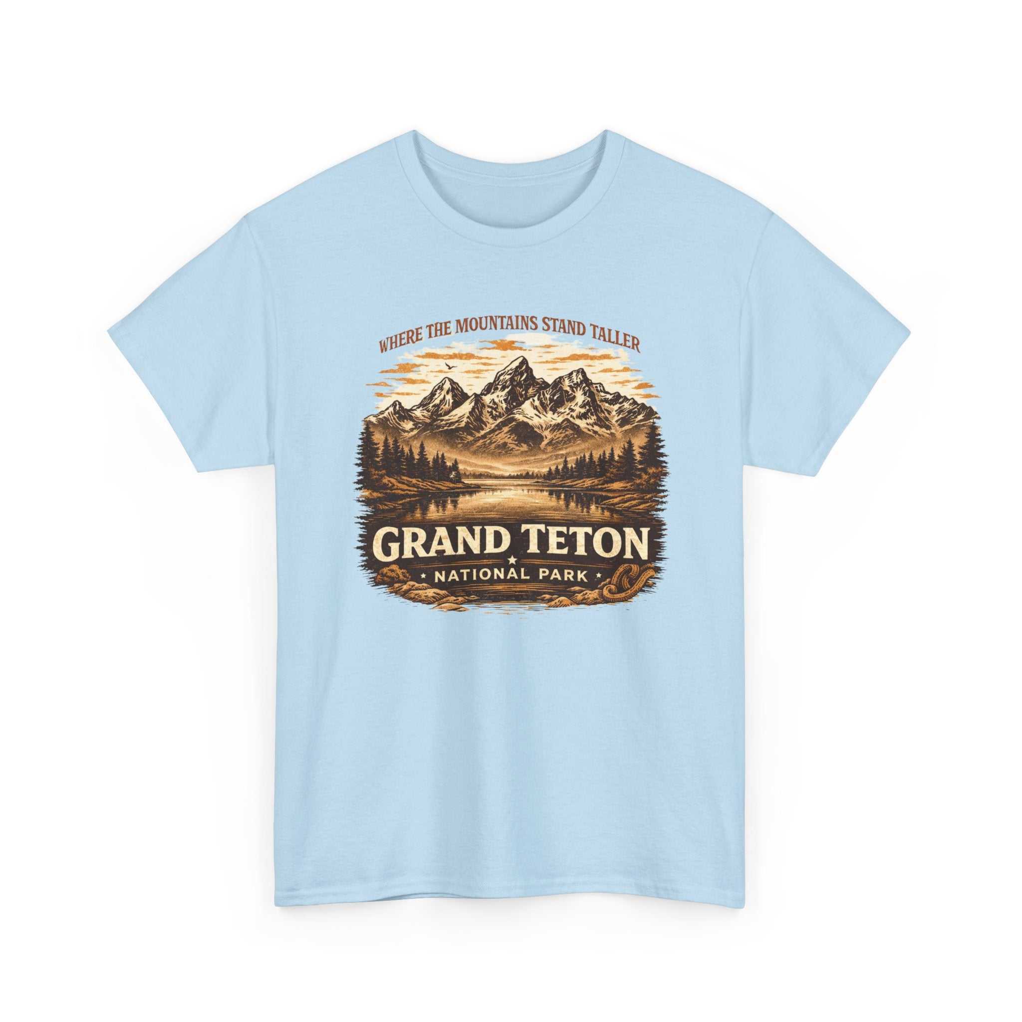 Vintage Grand Teton National Park T-shirt by Big Sky Ranch Co. featuring mountain and camping design on soft cotton fabric.