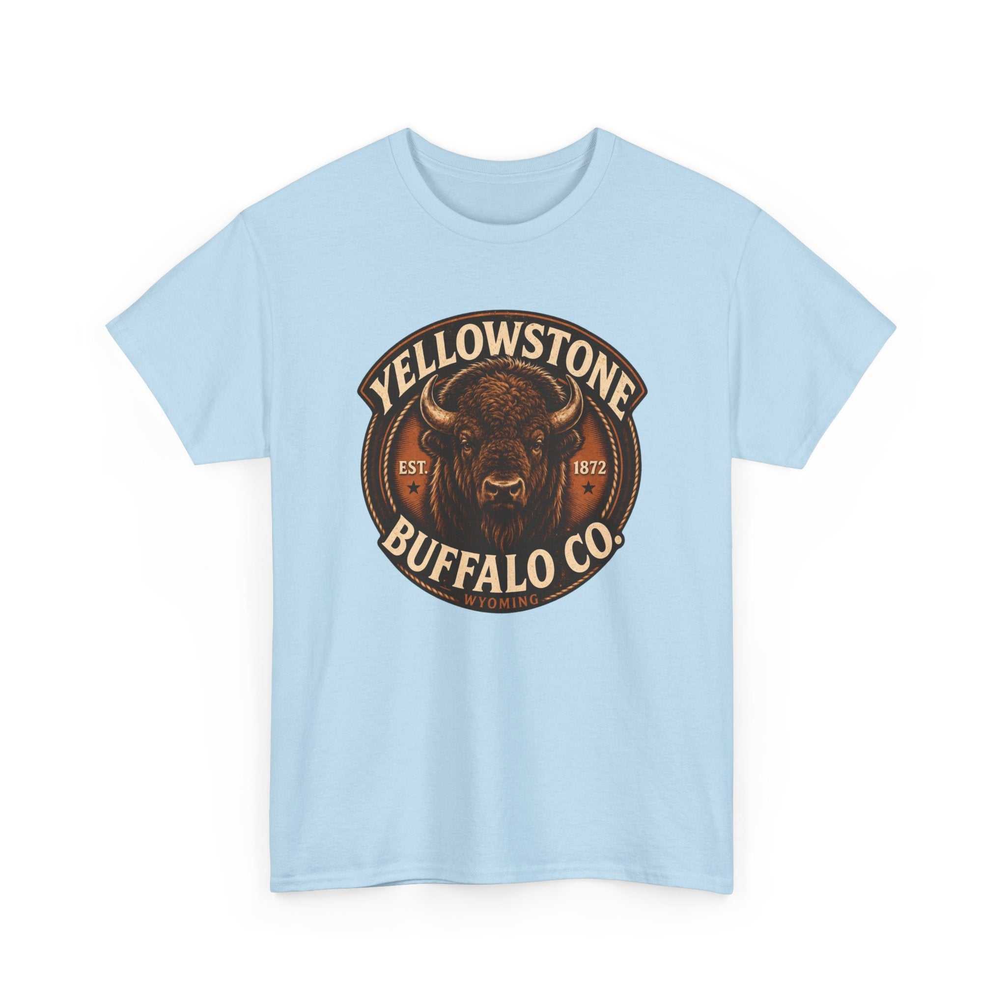 Big Sky Ranch Co. Yellowstone Buffalo Co. vintage rustic buffalo T-shirt featuring a bold buffalo graphic on soft fabric.