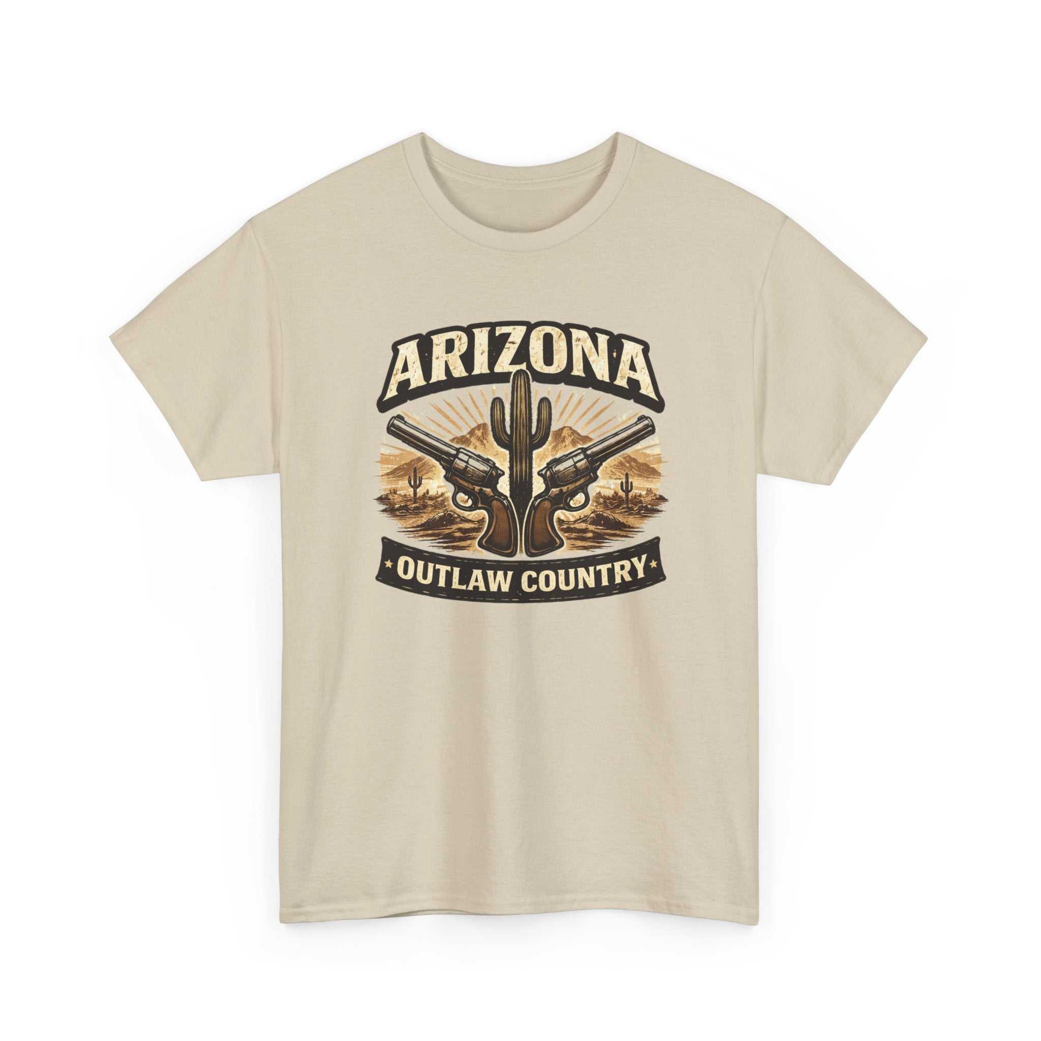Arizona Outlaw Country T-Shirt by Big Sky Ranch Co. featuring a desert cactus Western graphic design.