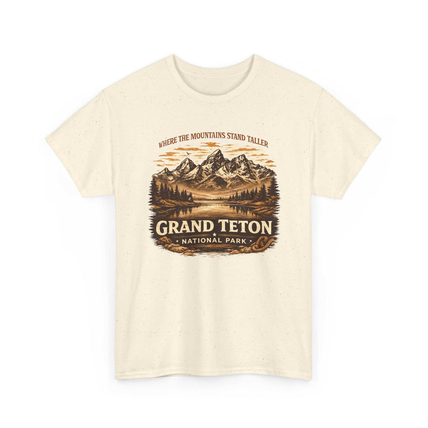 Vintage Grand Teton National Park T-shirt by Big Sky Ranch Co. featuring mountain camping scene in soft cotton fabric.