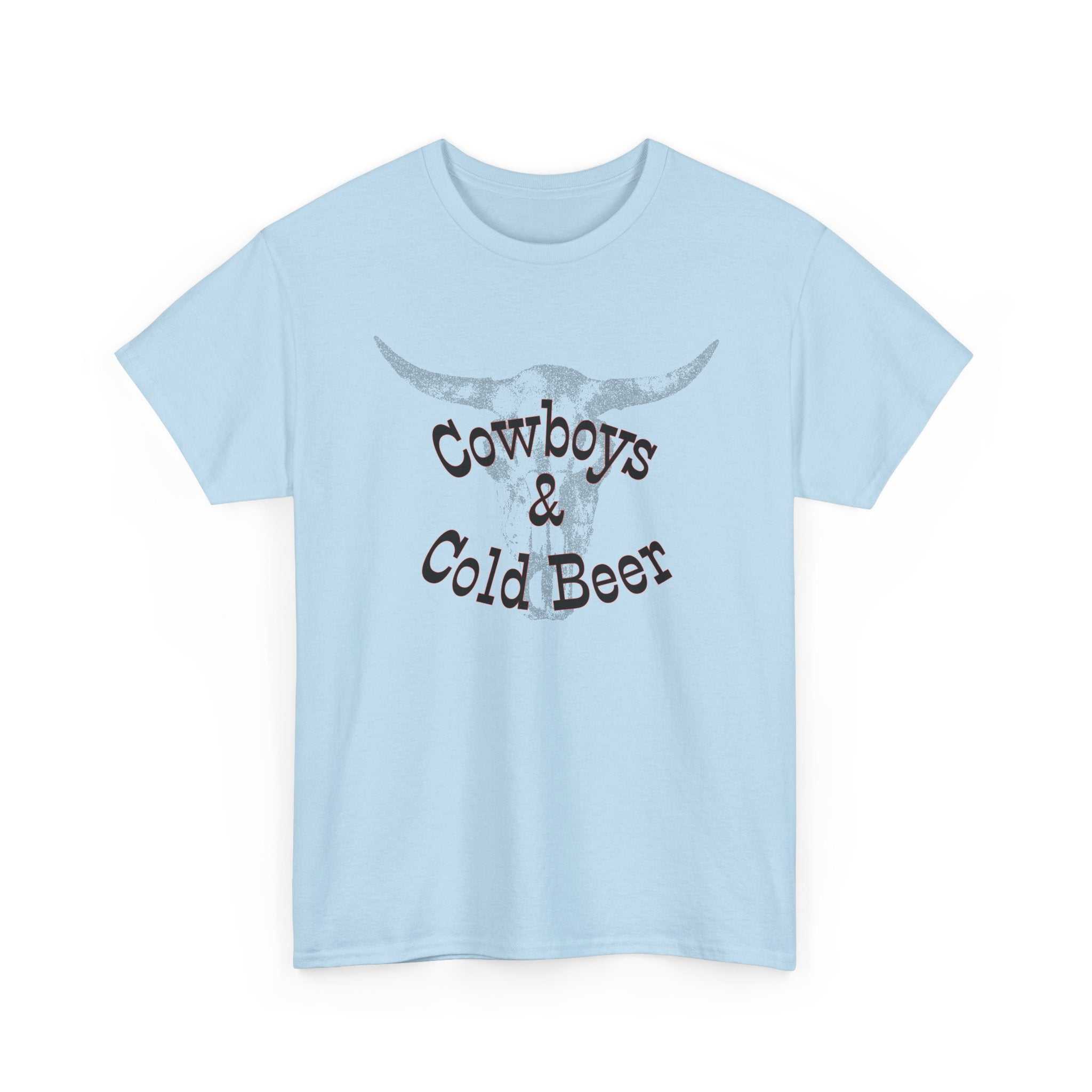 Western cowboy graphic T-shirt by Big Sky Ranch Co. featuring cowboy and cold beer design on a casual tee.