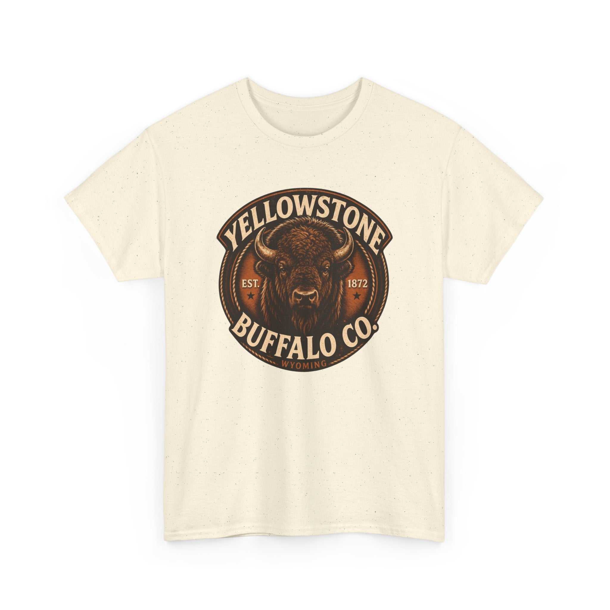 Vintage Yellowstone Buffalo Co. T-Shirt by Big Sky Ranch Co., featuring rustic buffalo graphic on soft cotton tee.