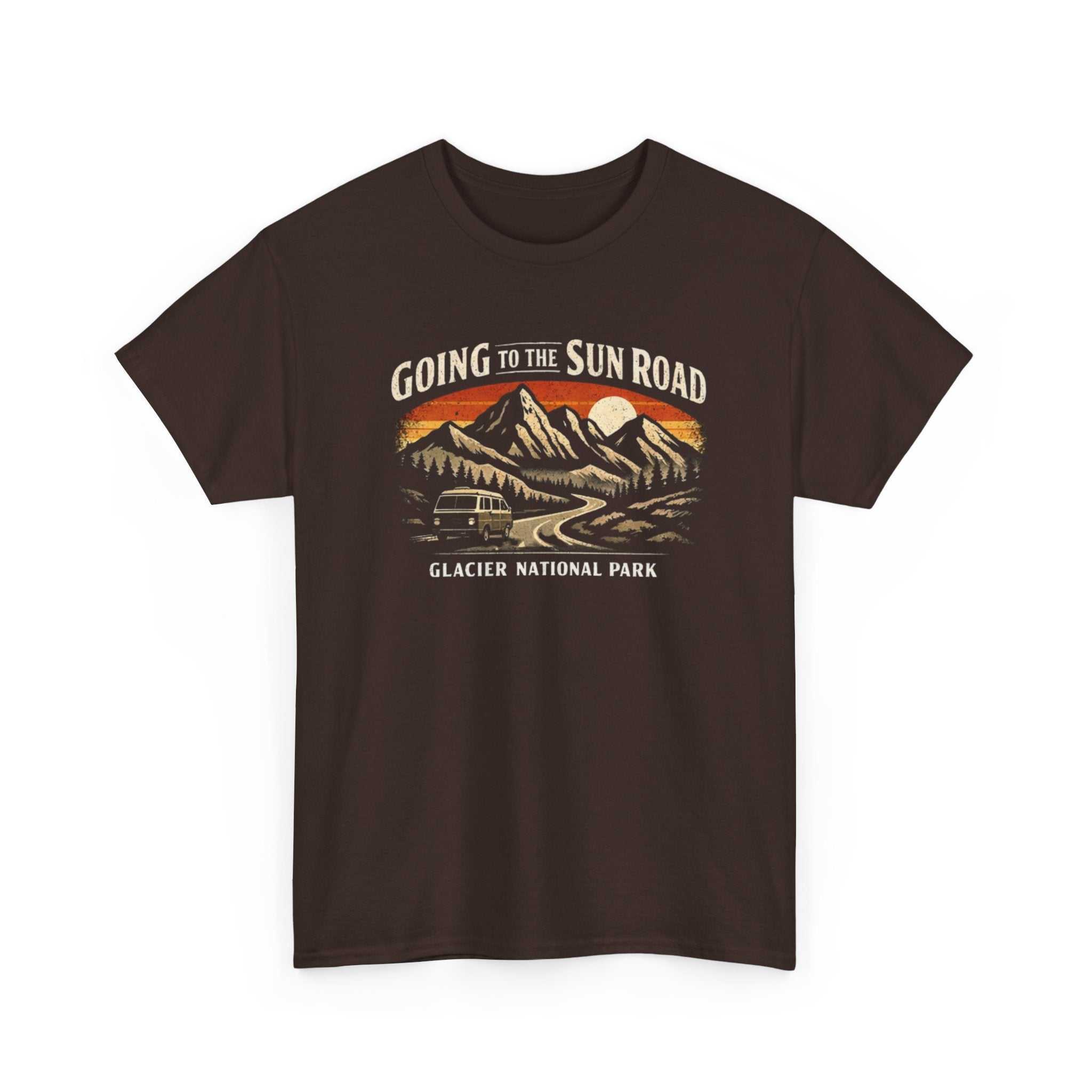 Big Sky Ranch Co. Glacier National Park Going to the Sun Road graphic t-shirt showing mountain and road design on front.
