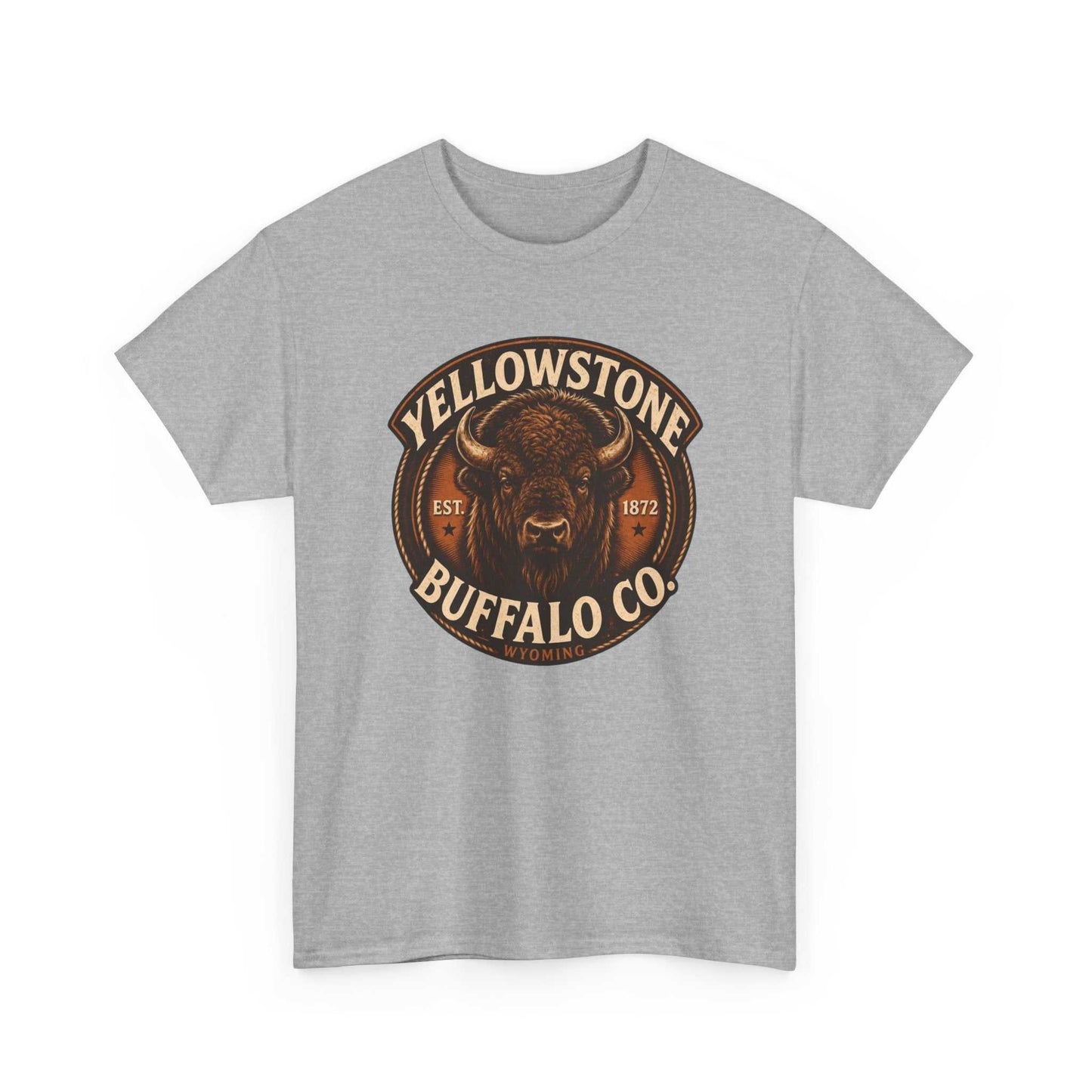 Vintage Yellowstone Buffalo Co. T-Shirt by Big Sky Ranch Co. featuring rustic buffalo design on comfortable cotton tee.