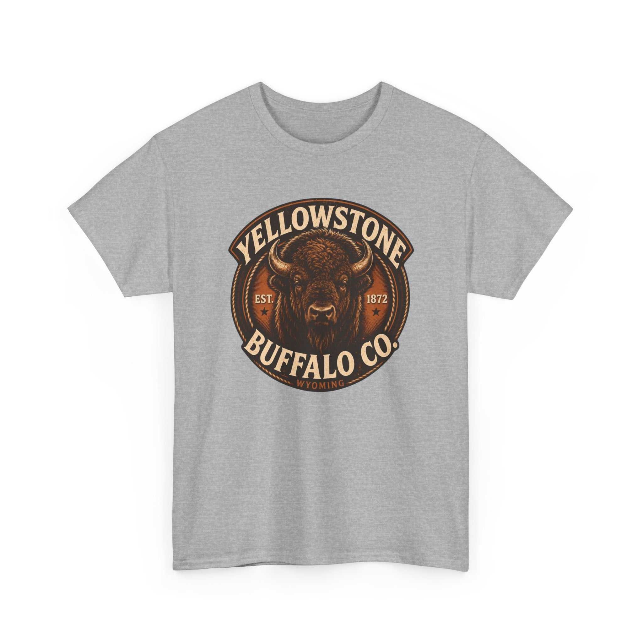 Vintage Yellowstone Buffalo Co. T-Shirt by Big Sky Ranch Co. featuring rustic buffalo design on comfortable cotton tee.