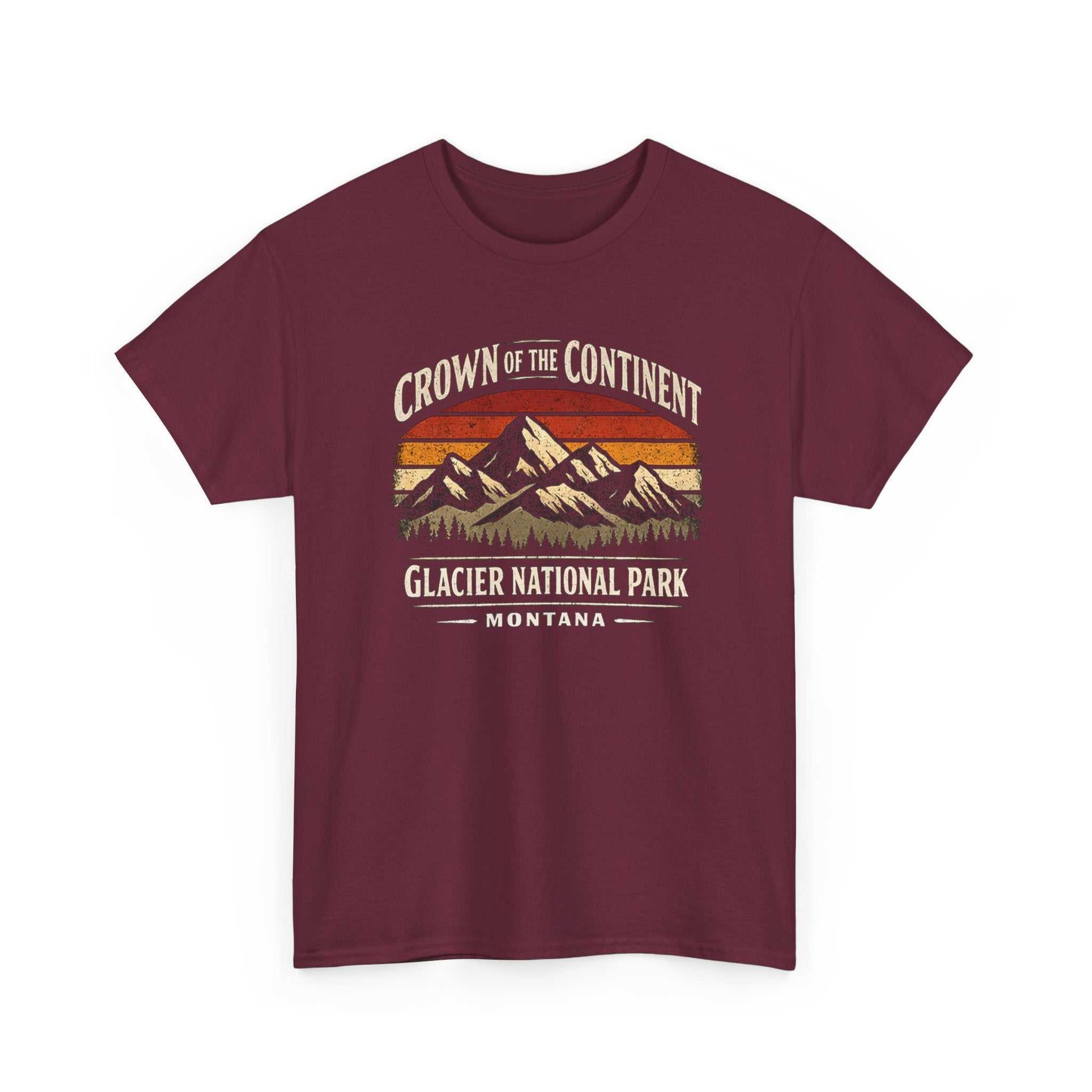 Vintage Glacier National Park T-shirt by Big Sky Ranch Co., featuring mountain and crown design, "Crown of the Continent" graphic.
