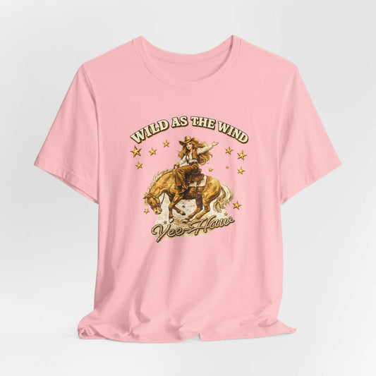 Wild as the Wind Cowgirl Tee by Big Sky Ranch Co., vintage western rodeo graphic T-shirt with cowgirl design on soft fabric.