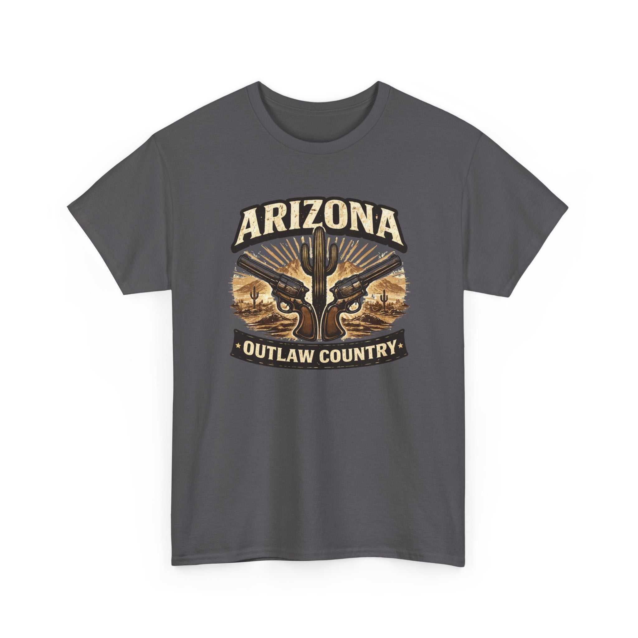 Arizona Outlaw Country T-Shirt by Big Sky Ranch Co. featuring a desert cactus western graphic on a casual tee.