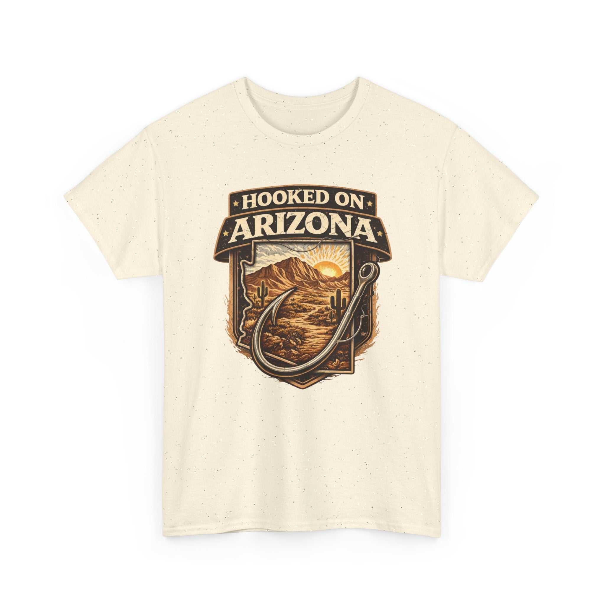 Vintage outdoors angler T-shirt by Big Sky Ranch Co. featuring hook motif, perfect for fishing enthusiasts and outdoor lovers.