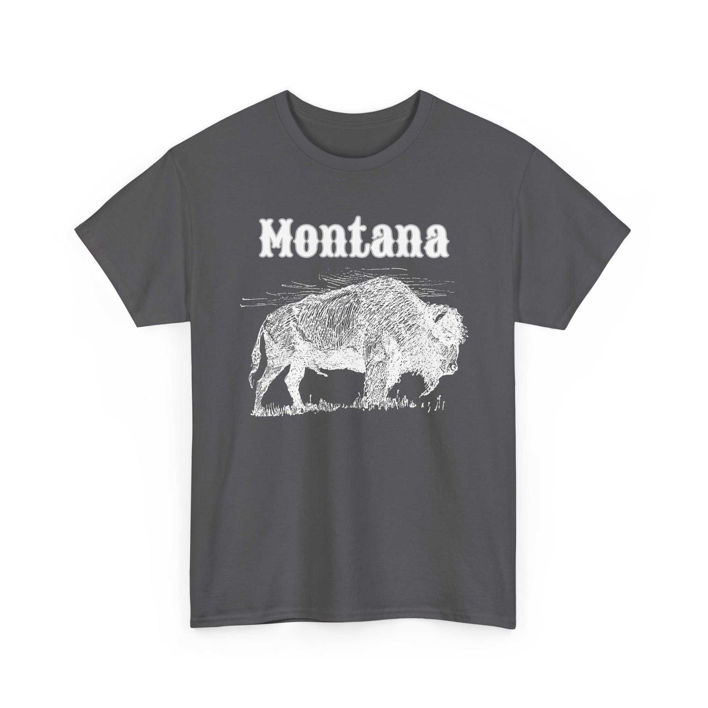 Big Sky Ranch Co. Montana Bison T-Shirt featuring a vintage buffalo graphic on a casual cotton tee.