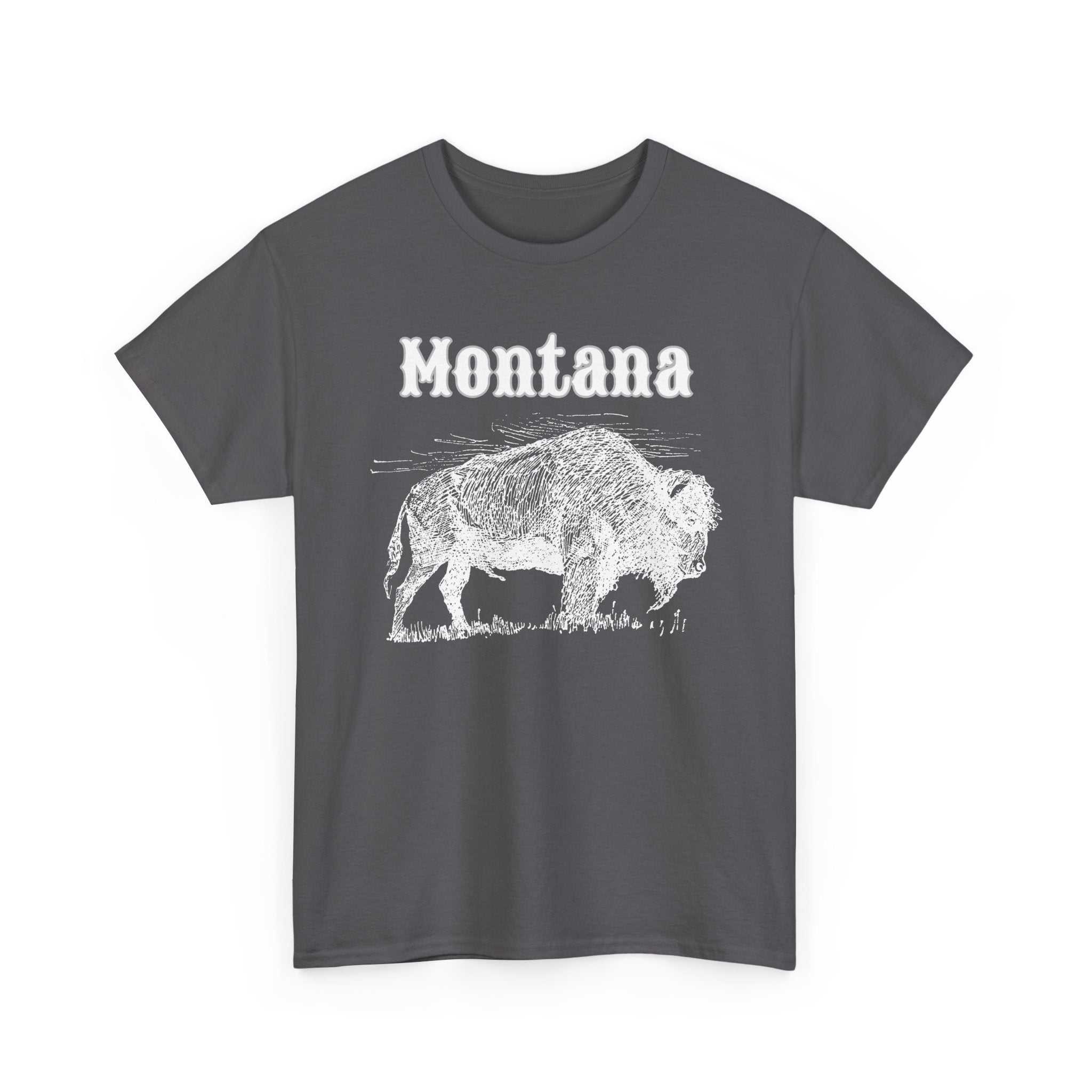 Big Sky Ranch Co. Montana Bison T-Shirt featuring a vintage buffalo graphic on a casual cotton tee.