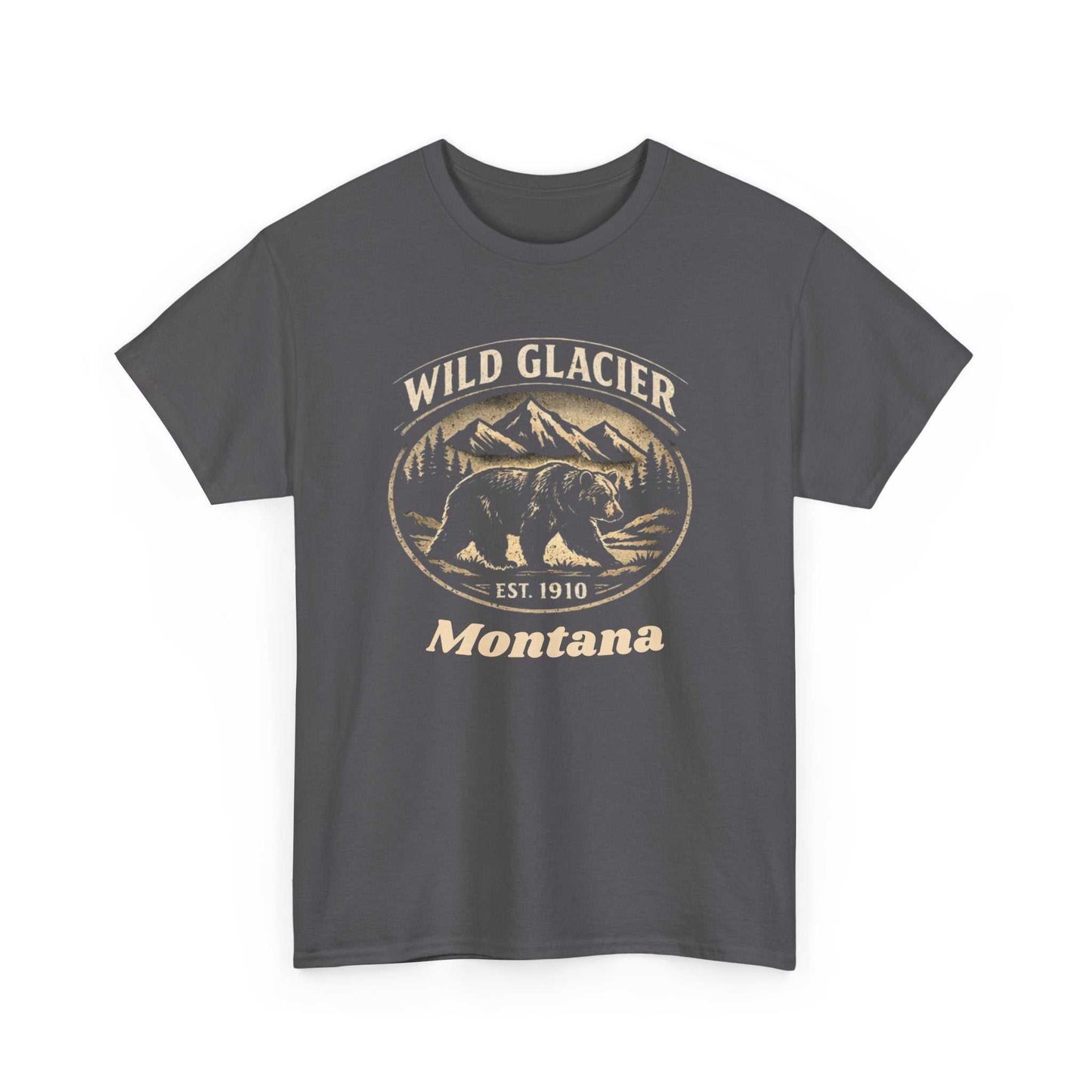 Wild Glacier Montana Bear T-Shirt by Big Sky Ranch Co., featuring a vintage Montana National Park mountain and bear graphic.