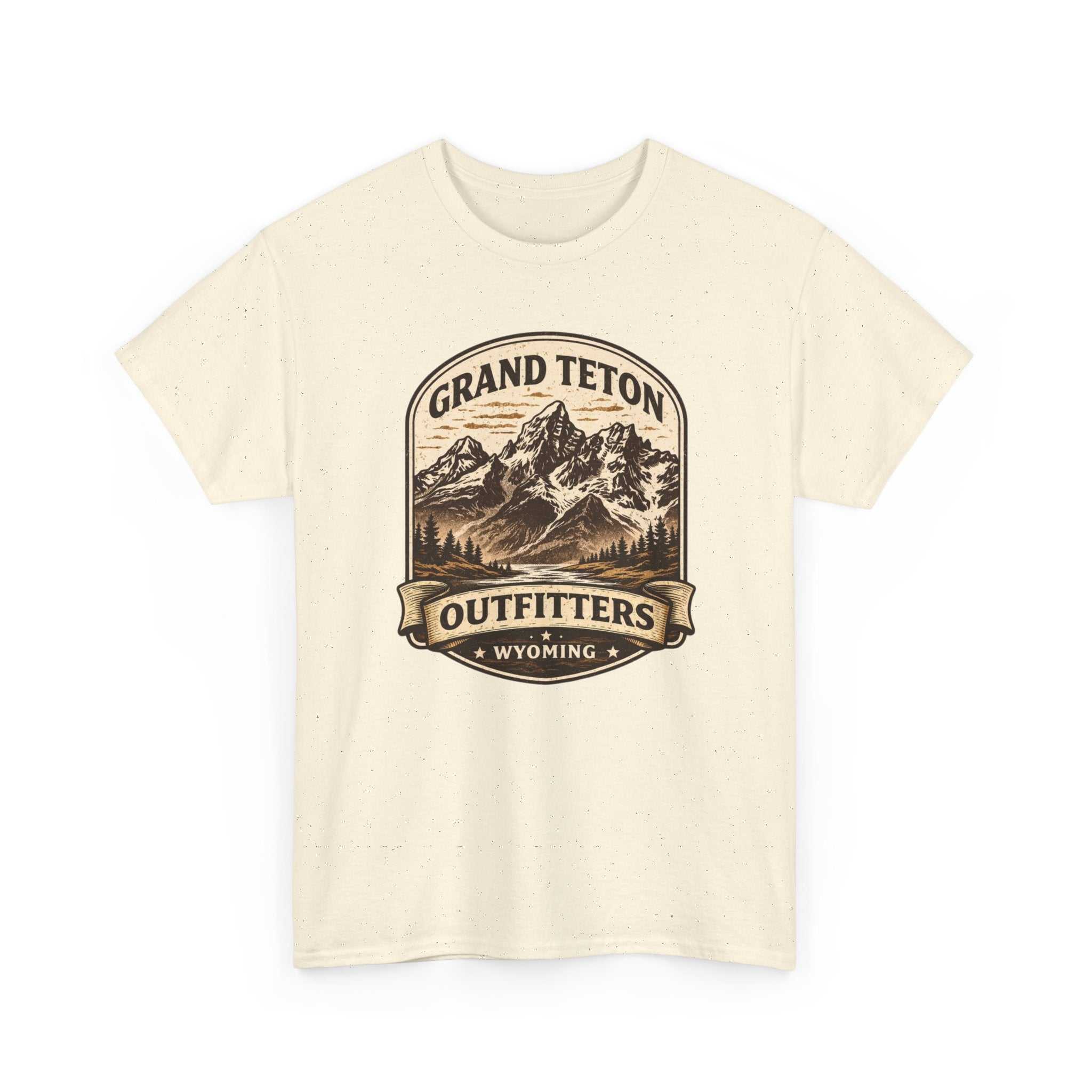 Big Sky Ranch Co. Grand Teton Outfitters Wyoming mountain adventure T-shirt with mountain and outdoor design.