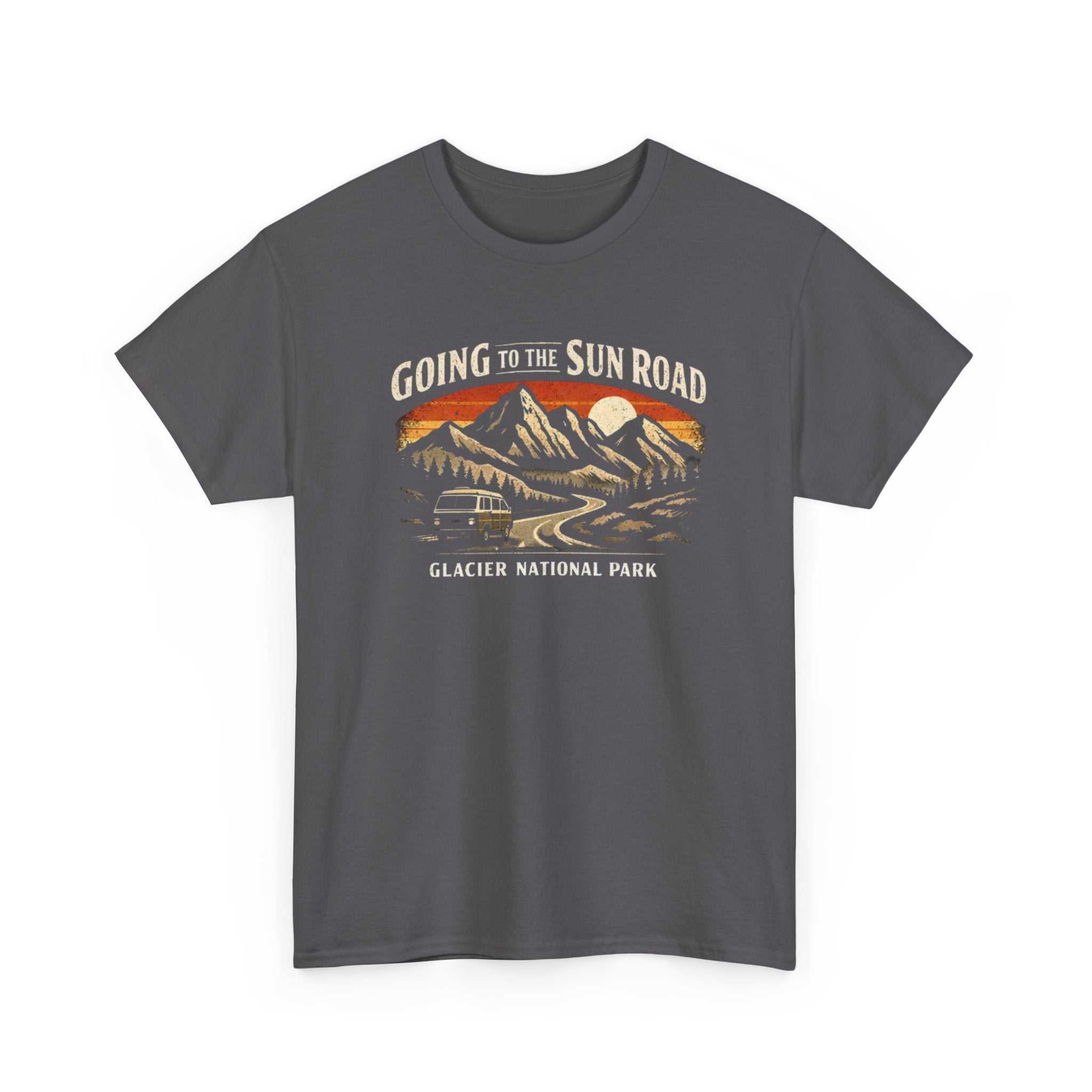 Big Sky Ranch Co. Glacier National Park Going to the Sun Road graphic T-shirt showing mountain scenery and park logo.