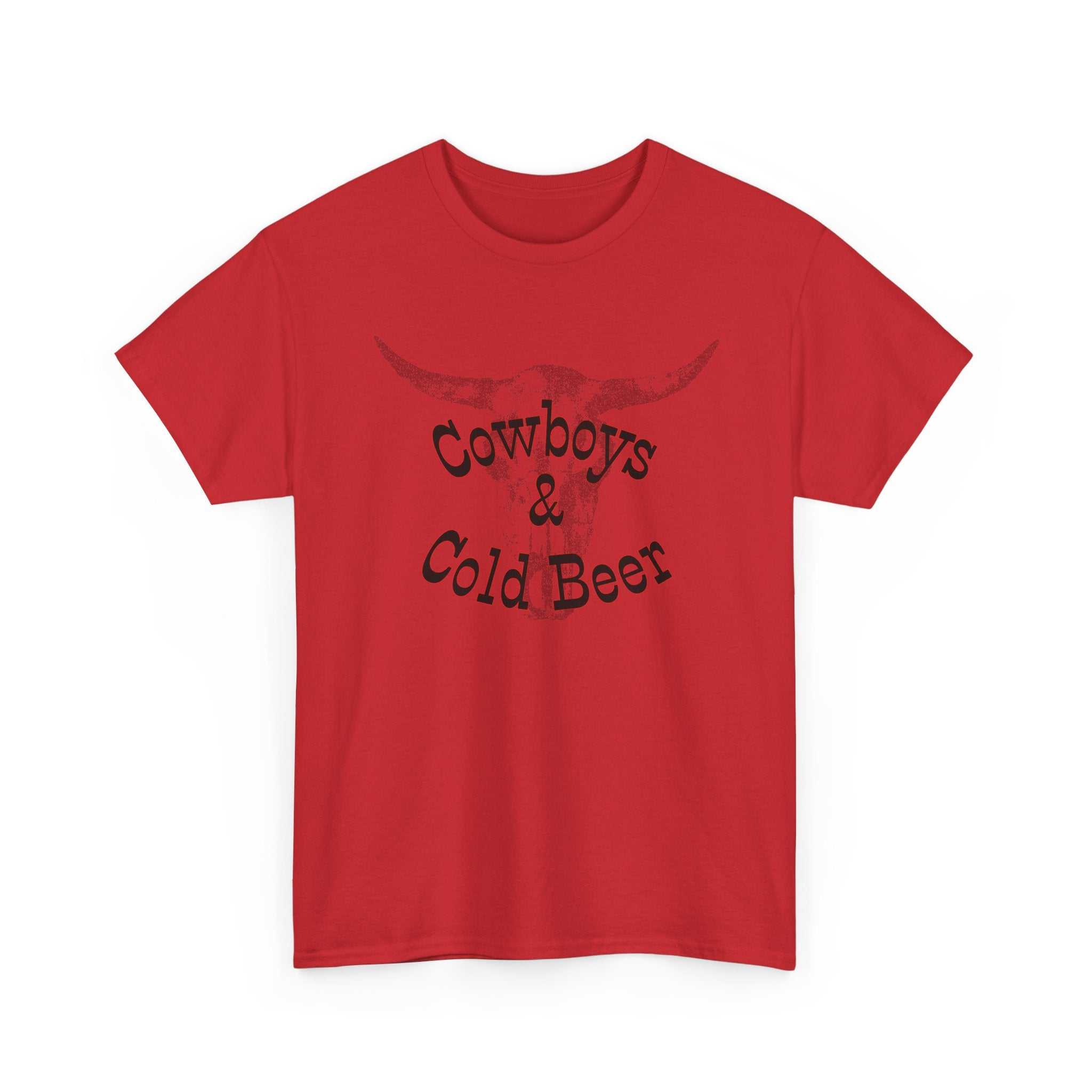 Western cowboy graphic T-shirt by Big Sky Ranch Co. featuring cowboy and cold beer design on a casual cotton tee.