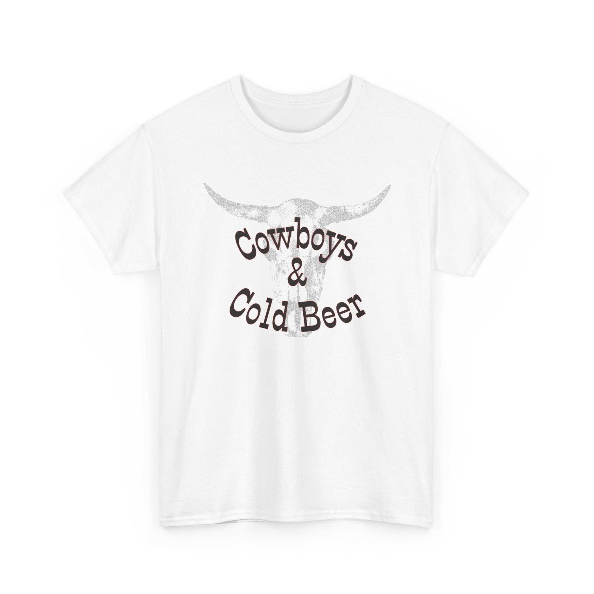 Western cowboy graphic T-shirt by Big Sky Ranch Co. featuring cowboy and cold beer design, casual Western style tee.