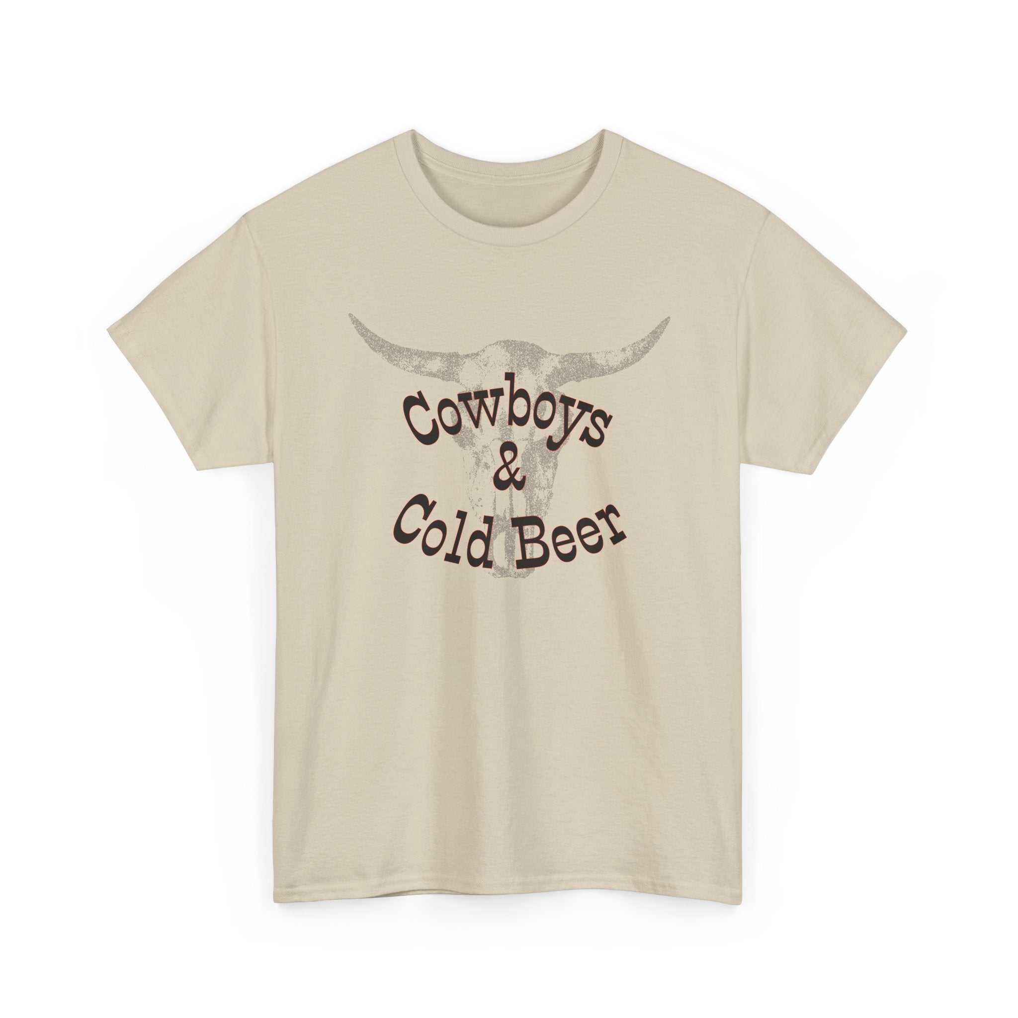 Western cowboy graphic T-shirt by Big Sky Ranch Co. featuring cowboy and cold beer design, casual Western style tee.