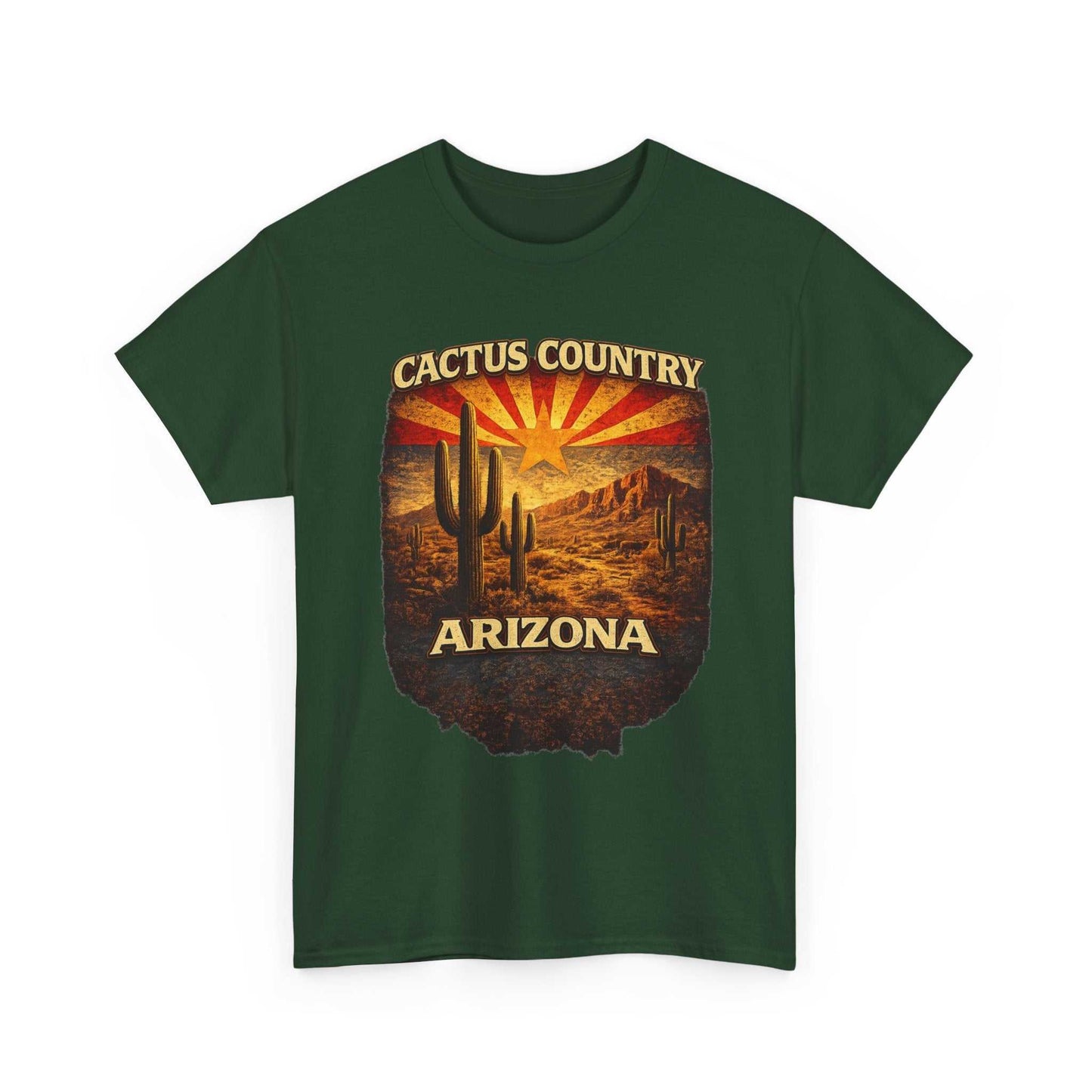Big Sky Ranch Co. cactus country Arizona T-shirt with desert cactus and sunset graphic on soft cotton fabric