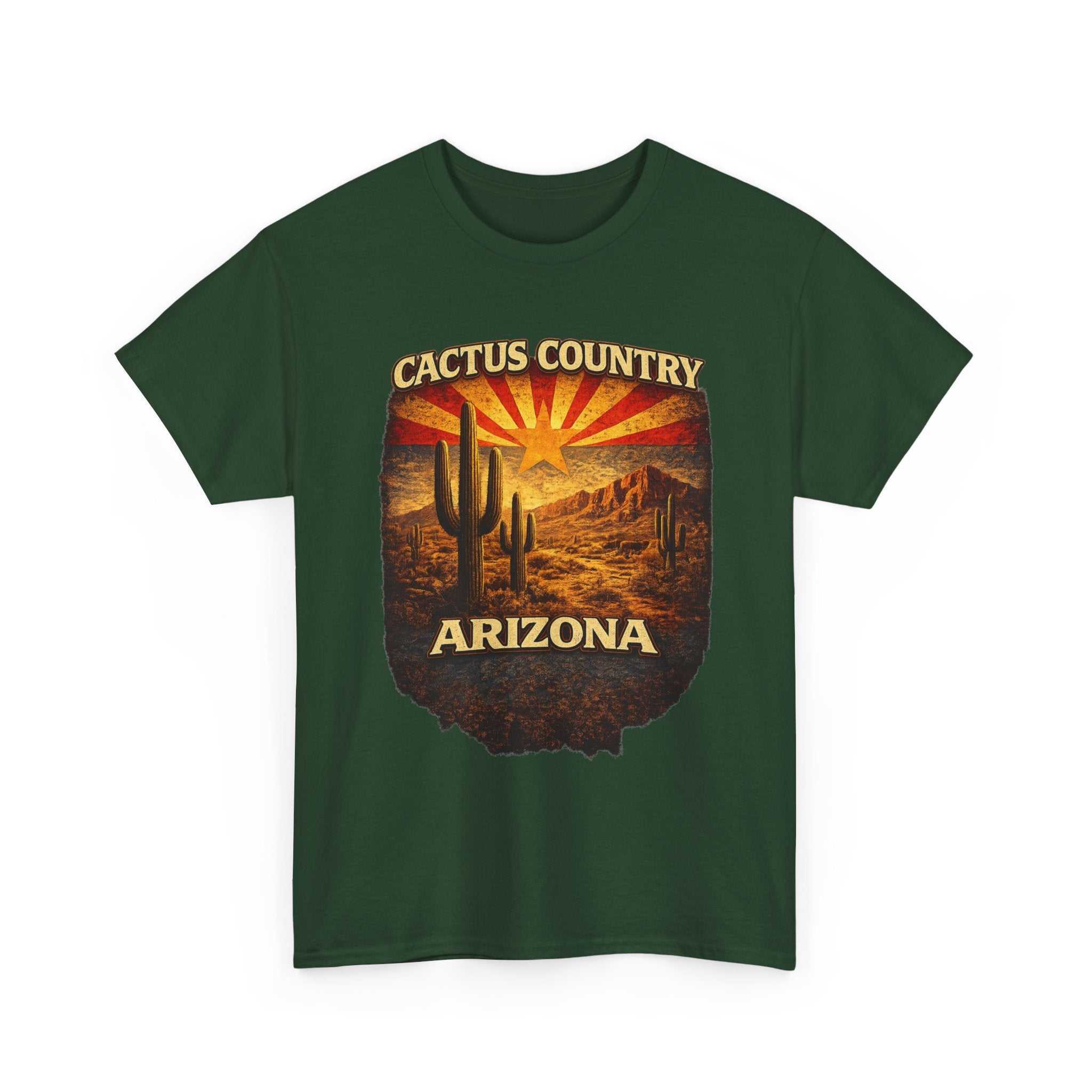 Big Sky Ranch Co. cactus country Arizona T-shirt with desert cactus and sunset graphic on soft cotton fabric