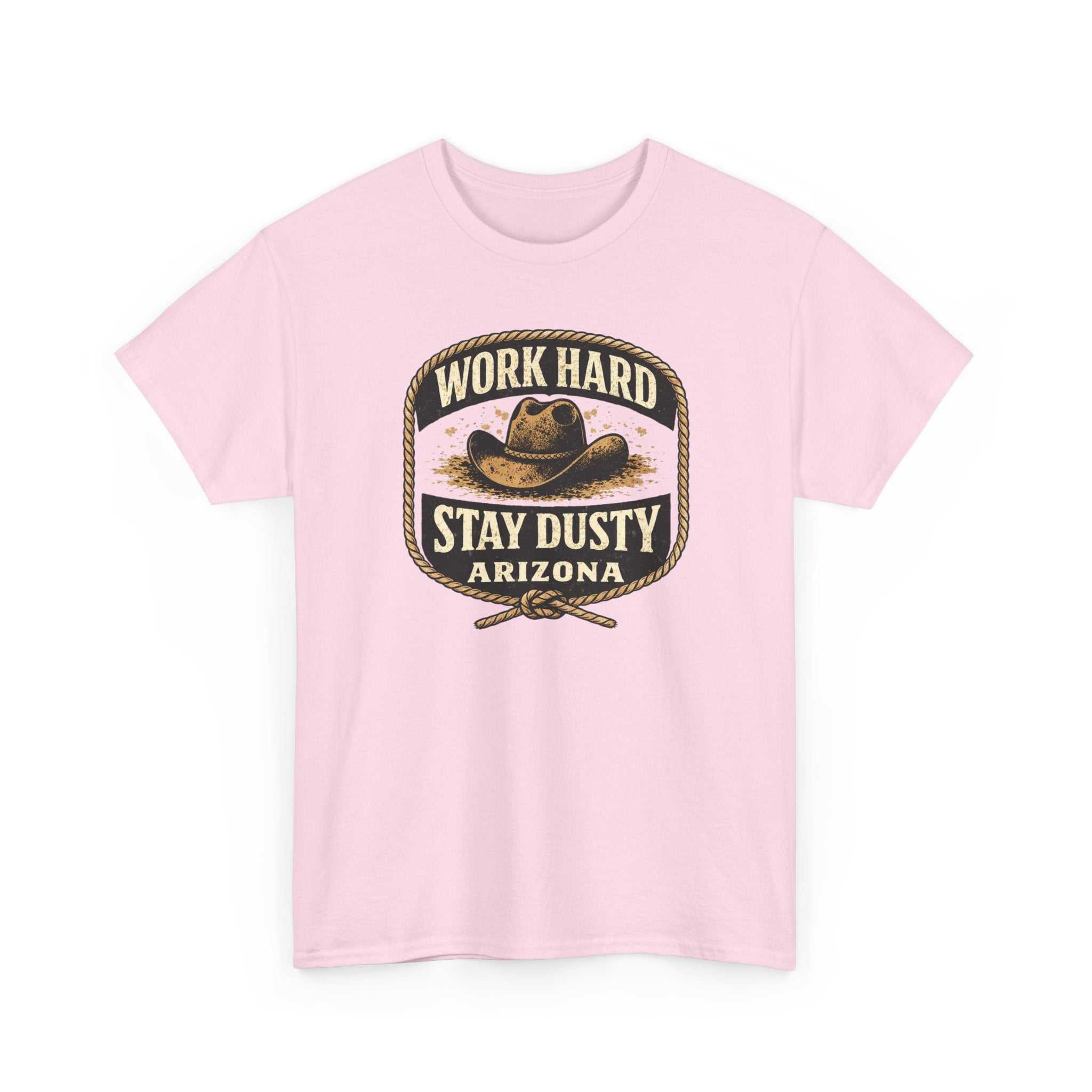 Arizona Work Hard Stay Dusty vintage cowboy T-shirt by Big Sky Ranch Co. featuring western design and comfortable fit.
