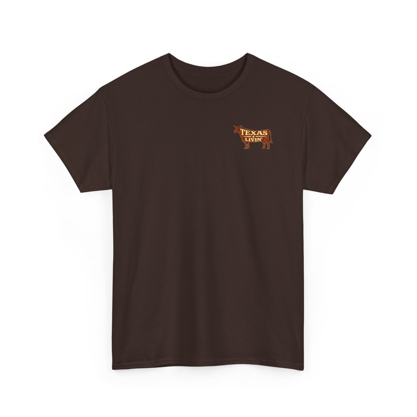 Dark gray T-shirt with Texas Livin' cowboy graphic