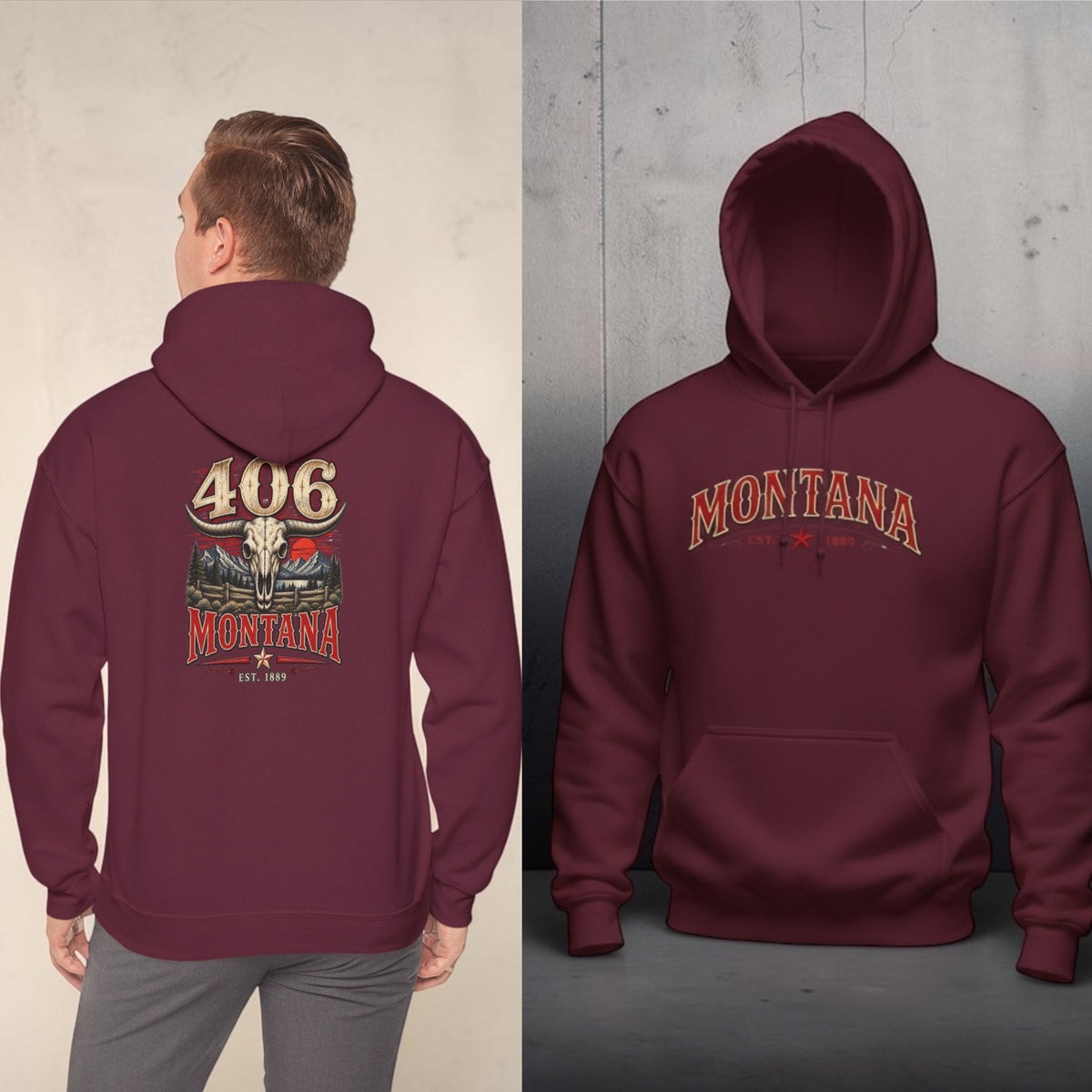 Montana 406 Skull Hoodie – Rustic Western State Pride Pullover