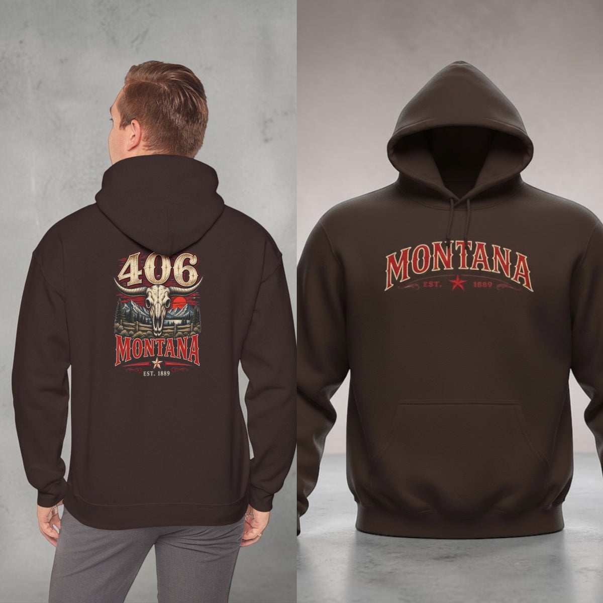 Montana 406 Skull Hoodie – Rustic Western State Pride Pullover