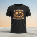 Big Sky Ranch Co. Wyoming Rodeo Co. vintage bucking bronco T-shirt displayed on a hanger, showcasing western rodeo style.