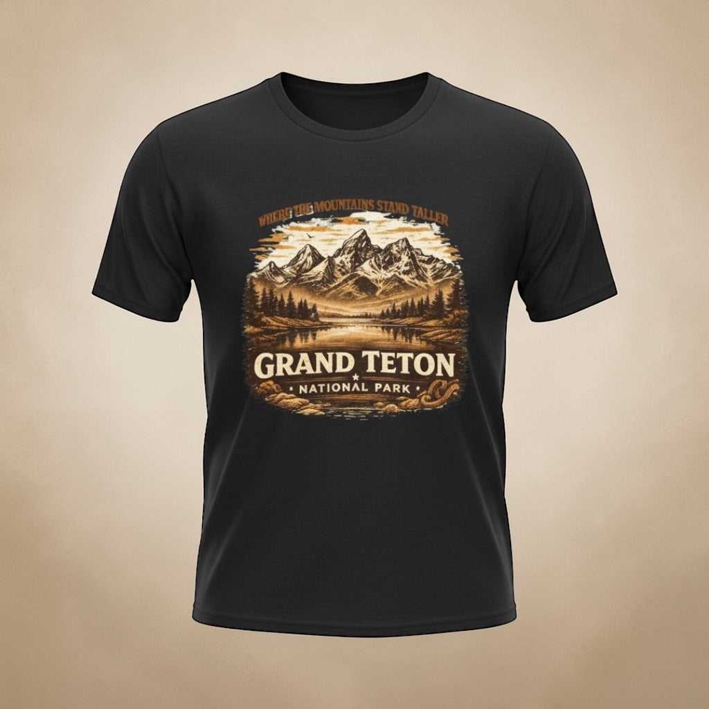 Vintage-style Grand Teton National Park T-shirt by Big Sky Ranch Co., featuring mountain and camping design on a casual tee.
