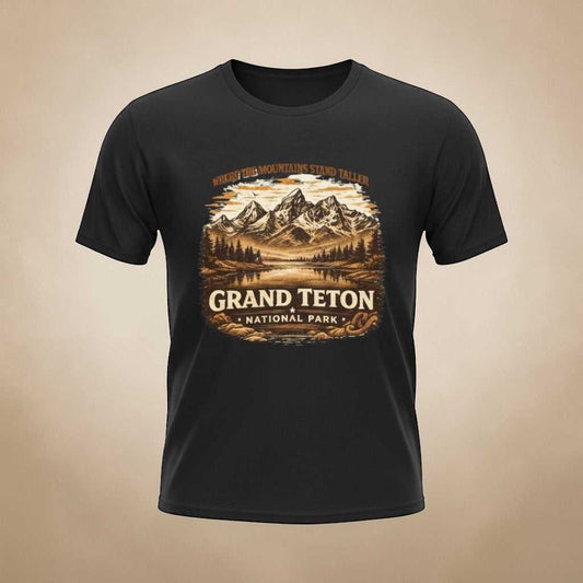 Vintage-style Grand Teton National Park T-shirt by Big Sky Ranch Co., featuring mountain and camping design on a casual tee.