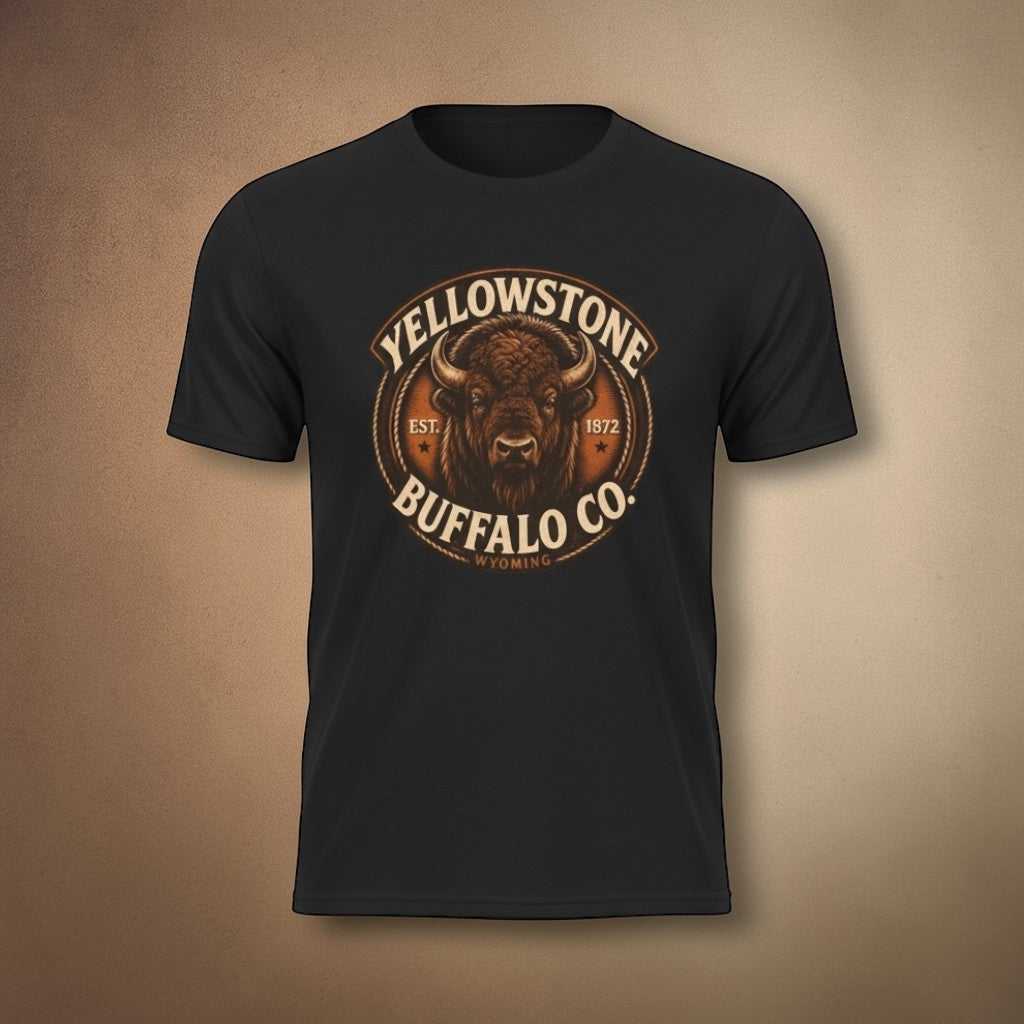 Vintage rustic Yellowstone Buffalo Co. T-Shirt by Big Sky Ranch Co. featuring a buffalo graphic on a classic tee.