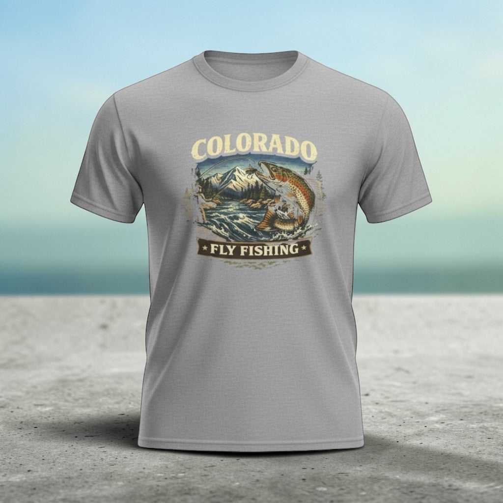 Vintage Colorado Fly Fishing T-Shirt featuring mountain trout design by Big Sky Ranch Co.