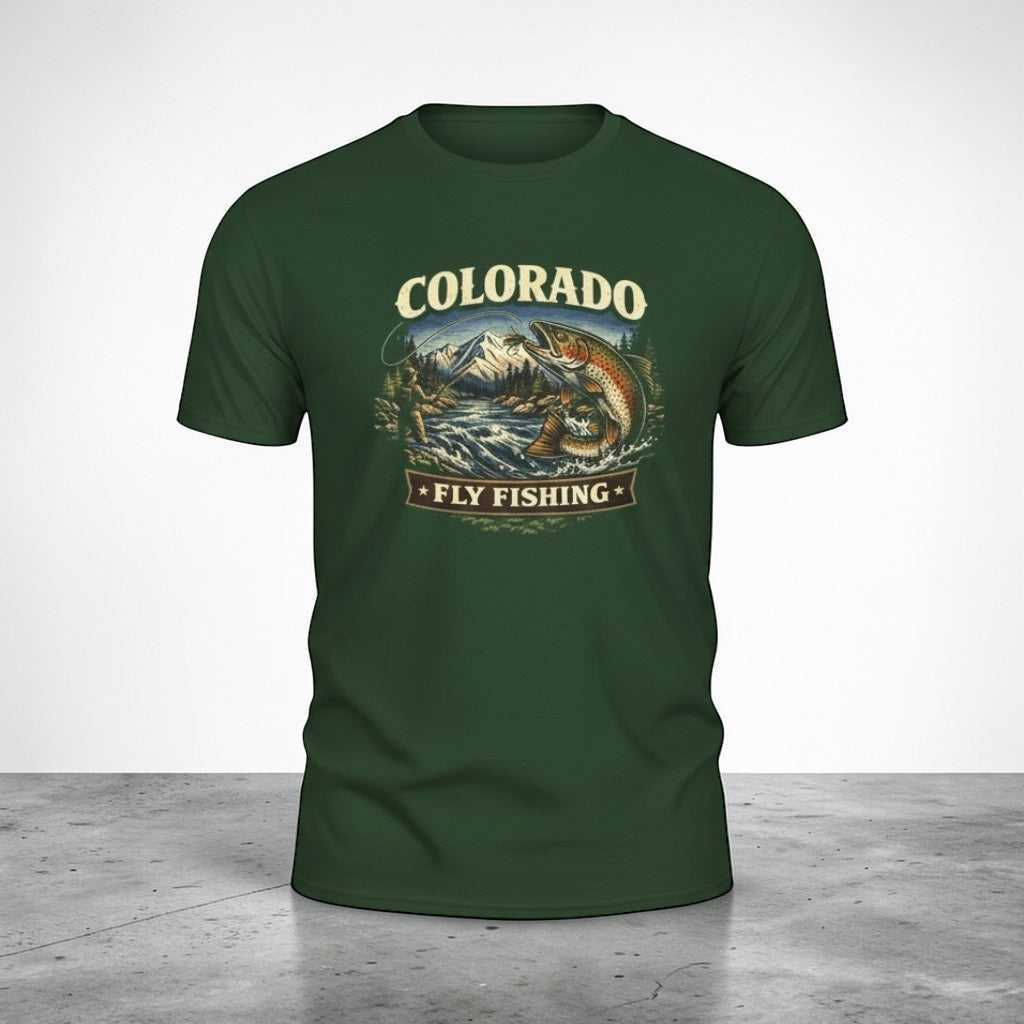 Vintage Colorado Fly Fishing T-Shirt featuring mountain trout design by Big Sky Ranch Co.