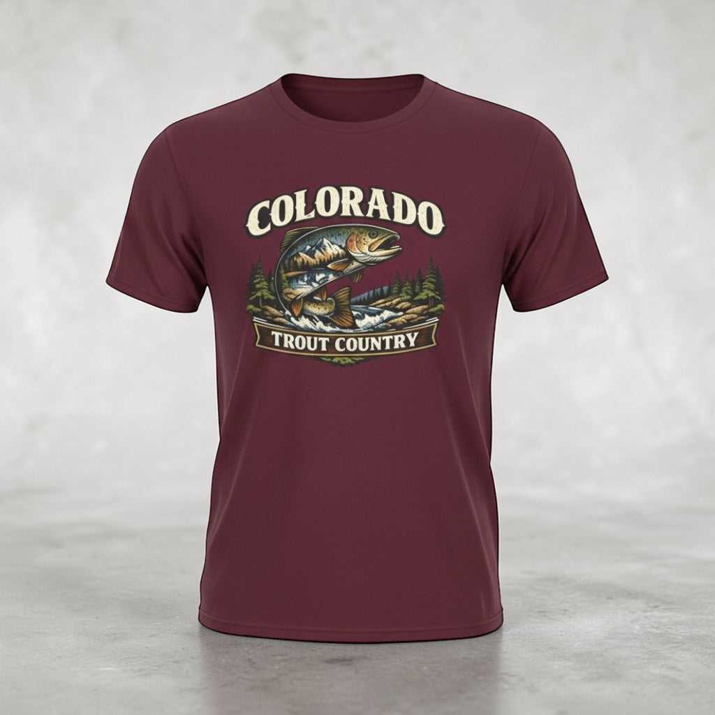 Vintage Colorado Trout Country T-Shirt by Big Sky Ranch Co. featuring a fishing design for anglers.