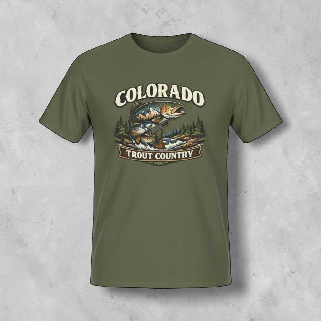 Vintage Colorado Trout Country T-Shirt by Big Sky Ranch Co. featuring fishing-themed design for anglers.