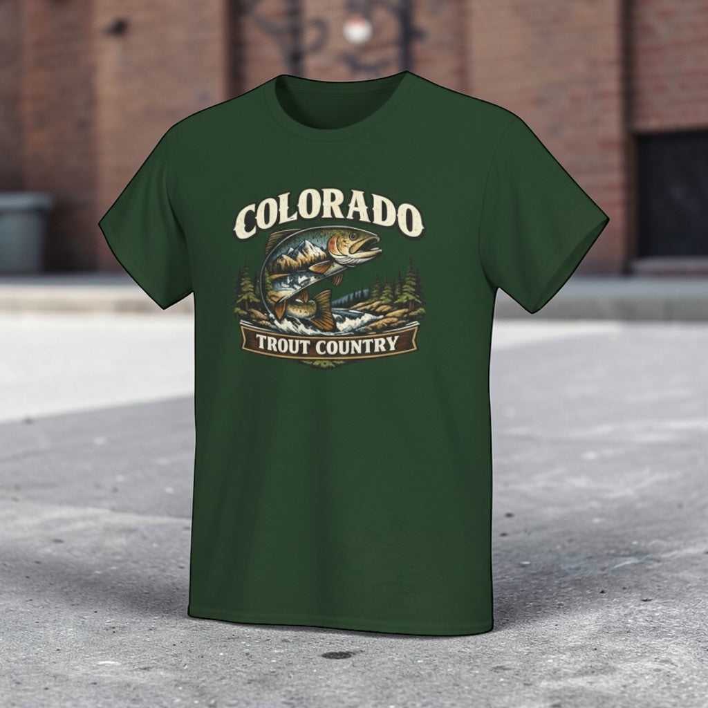 Vintage Colorado Trout Country T-Shirt by Big Sky Ranch Co., featuring a fishing design for anglers.