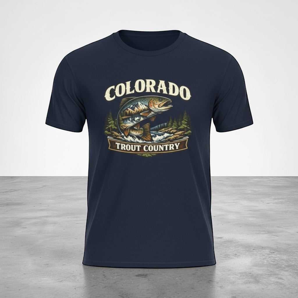 Vintage Colorado Trout Country T-Shirt by Big Sky Ranch Co. featuring a fishing design for anglers.
