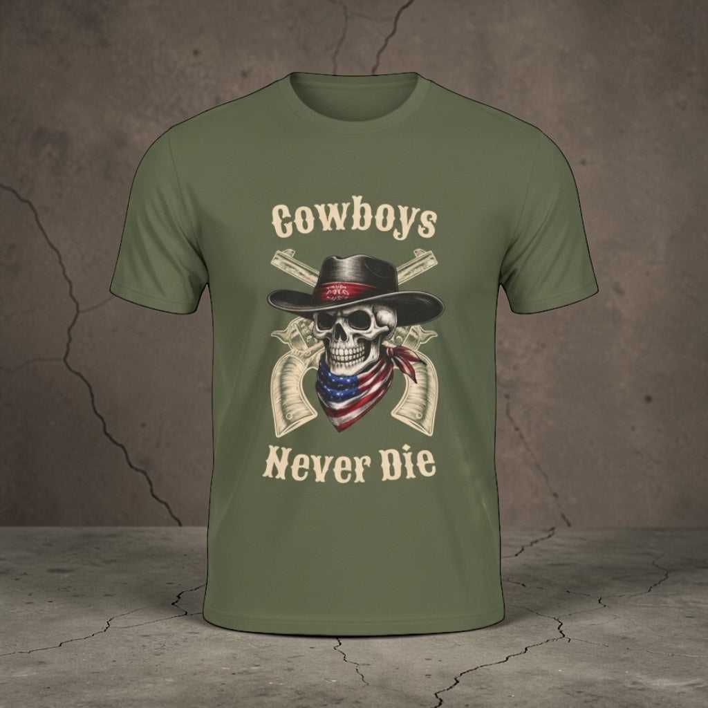Western skull cowboy graphic T-shirt by Big Sky Ranch Co., featuring a bold cowboy skull design on a casual tee.