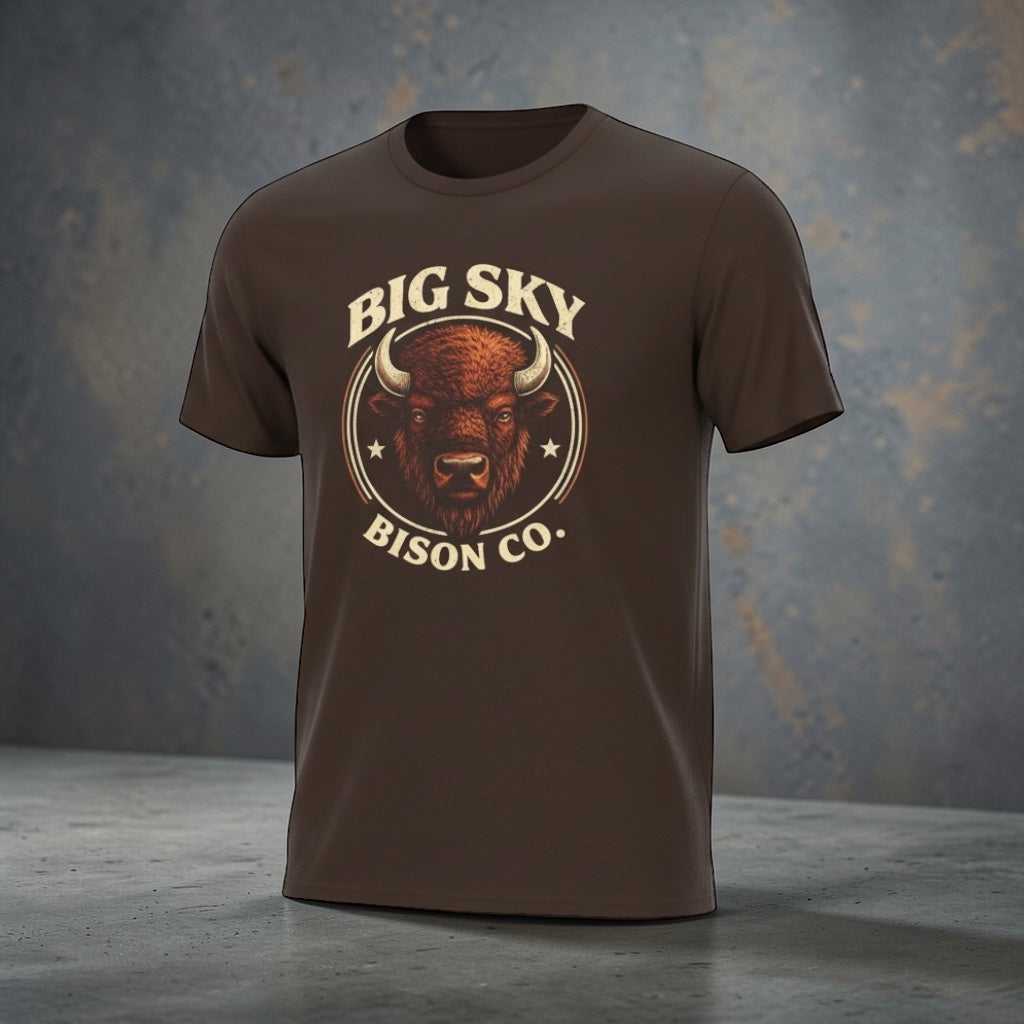Vintage Bison Logo T-Shirt by Big Sky Ranch Co. featuring a large bison graphic on a classic cotton tee