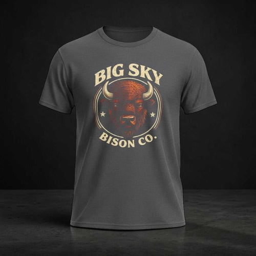 Vintage Bison Logo T-Shirt by Big Sky Ranch Co., featuring a classic bison graphic on a casual cotton tee.