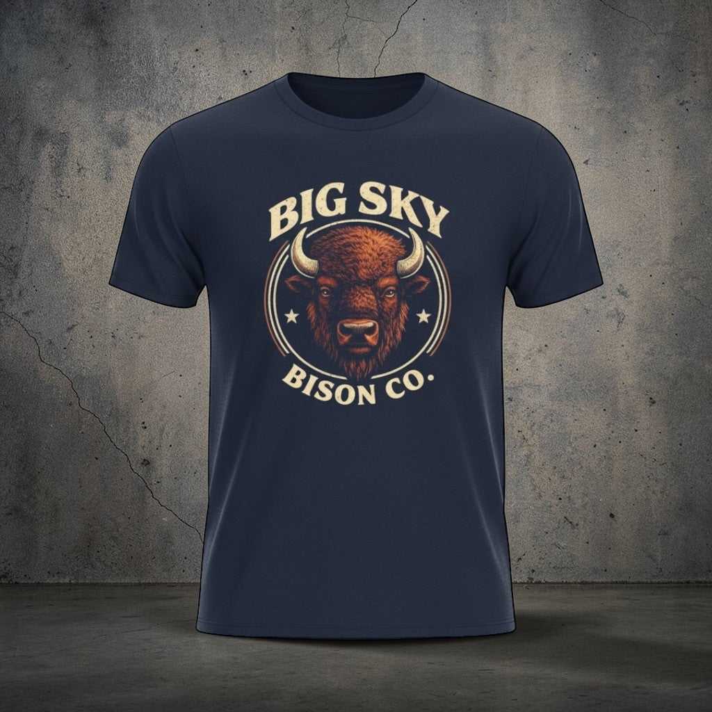Vintage Bison Logo T-Shirt from Big Sky Ranch Co., featuring a classic bison graphic on a casual cotton tee.