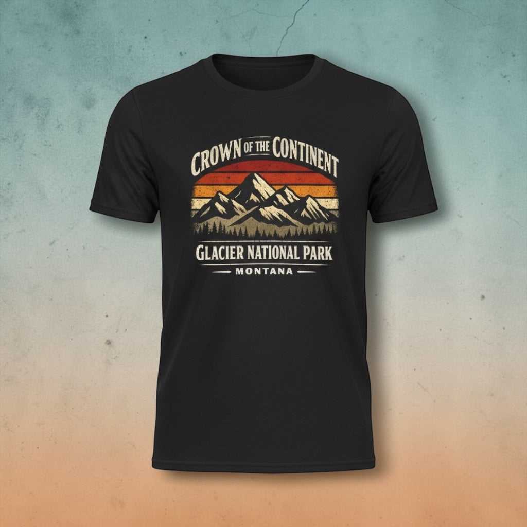 Vintage-style Glacier National Park T-shirt by Big Sky Ranch Co., featuring mountain and crown design in a classic fit.