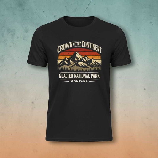 Vintage-style Glacier National Park T-shirt by Big Sky Ranch Co., featuring mountain and crown design in a classic fit.