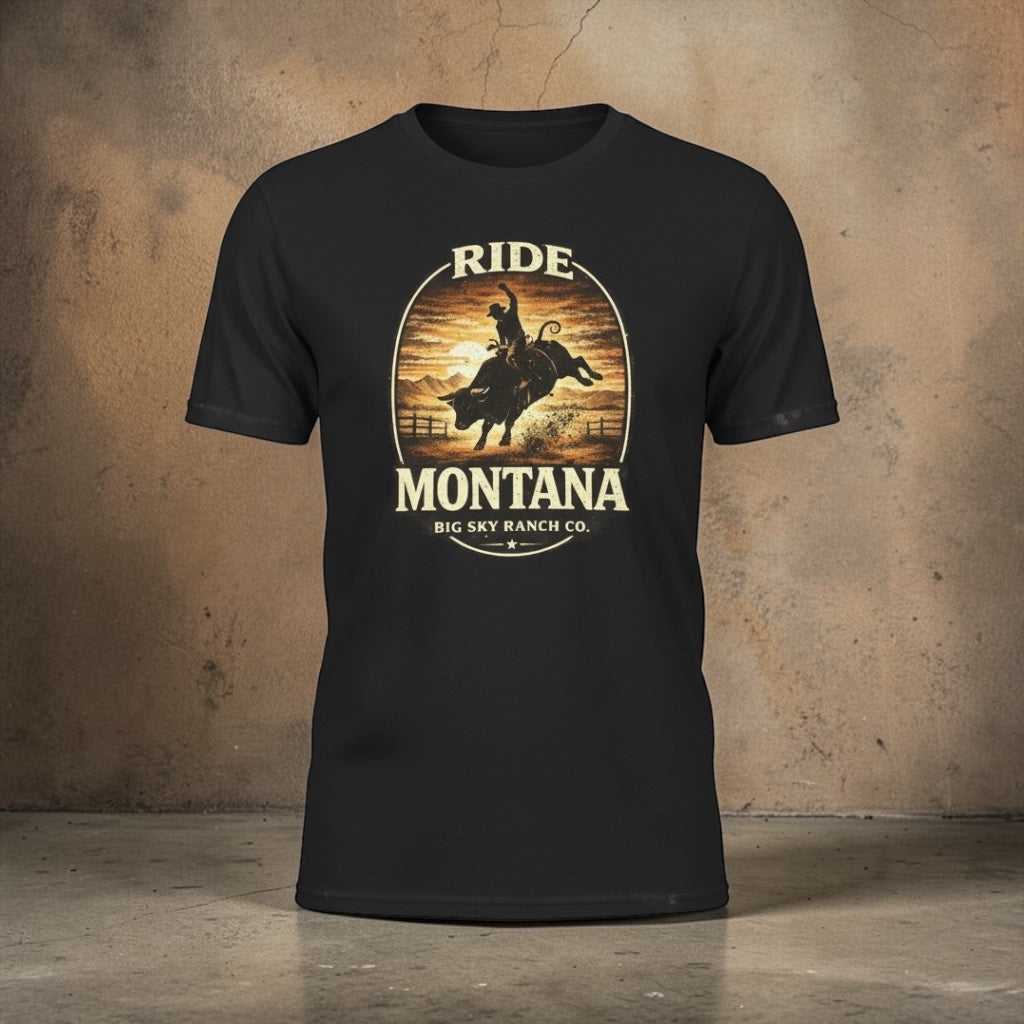 Vintage cowboy Rodeo T-Shirt from Big Sky Ranch Co. featuring a Western rodeo design on soft cotton fabric.