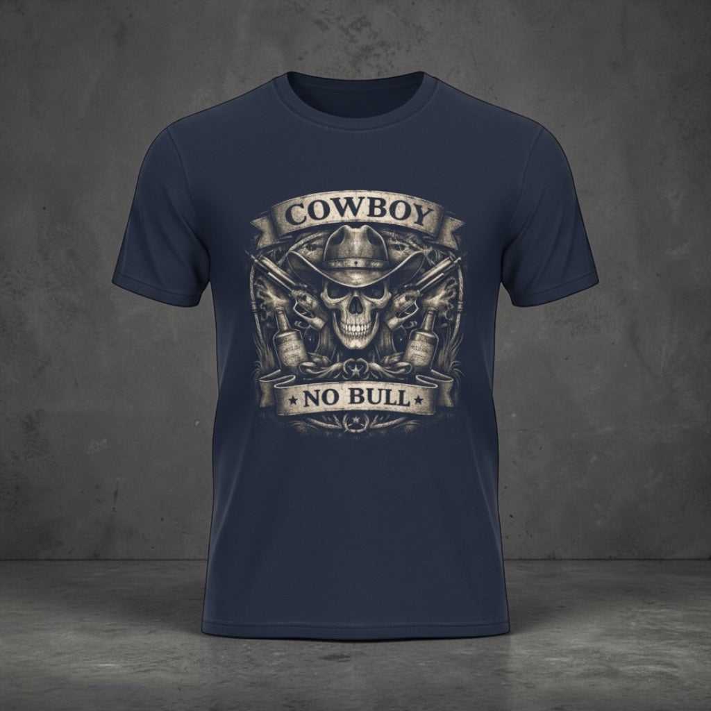 Big Sky Ranch Co. Cowboy Skull T-Shirt featuring a western graphic design with cowboy and bull imagery.