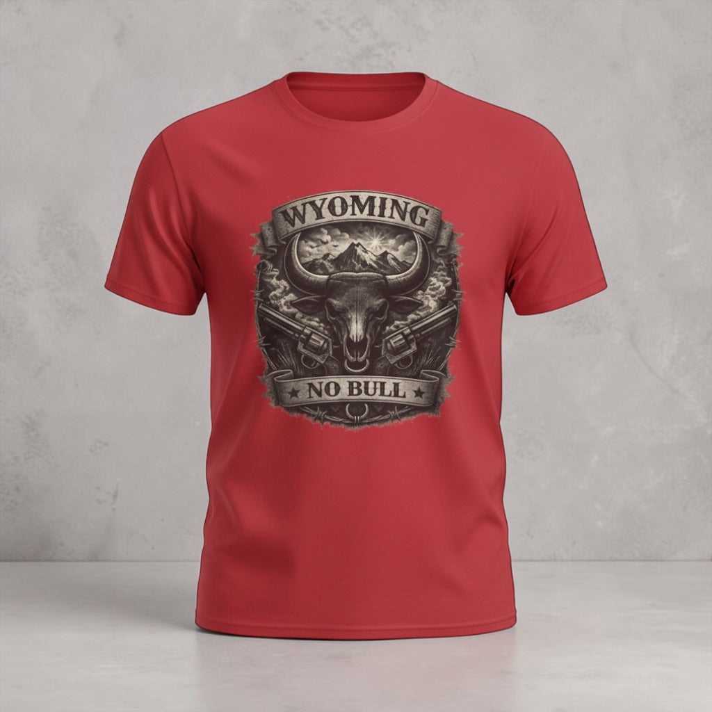 Big Sky Ranch Co. Wyoming No Bull Bison T-Shirt featuring a bold bison graphic on soft cotton fabric.