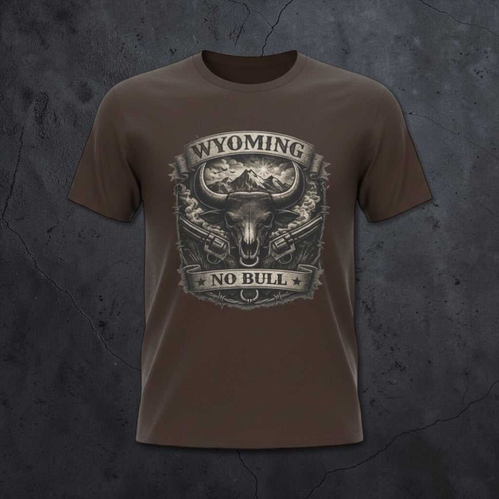 Big Sky Ranch Co. Wyoming No Bull Bison T-Shirt featuring a graphic print of a bison for casual wear.