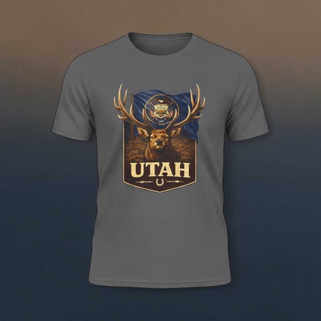 Rustic Utah Buck Deer T-Shirt by Big Sky Ranch Co. featuring outdoor graphic print on a casual tee.