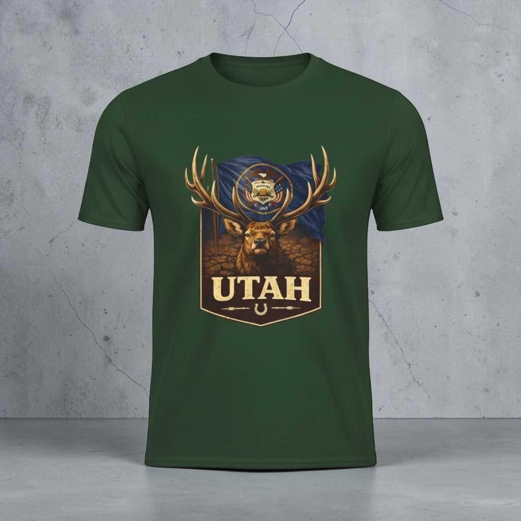 Rustic Utah Buck Deer T-Shirt by Big Sky Ranch Co. featuring outdoor graphic design on a casual T-shirt.
