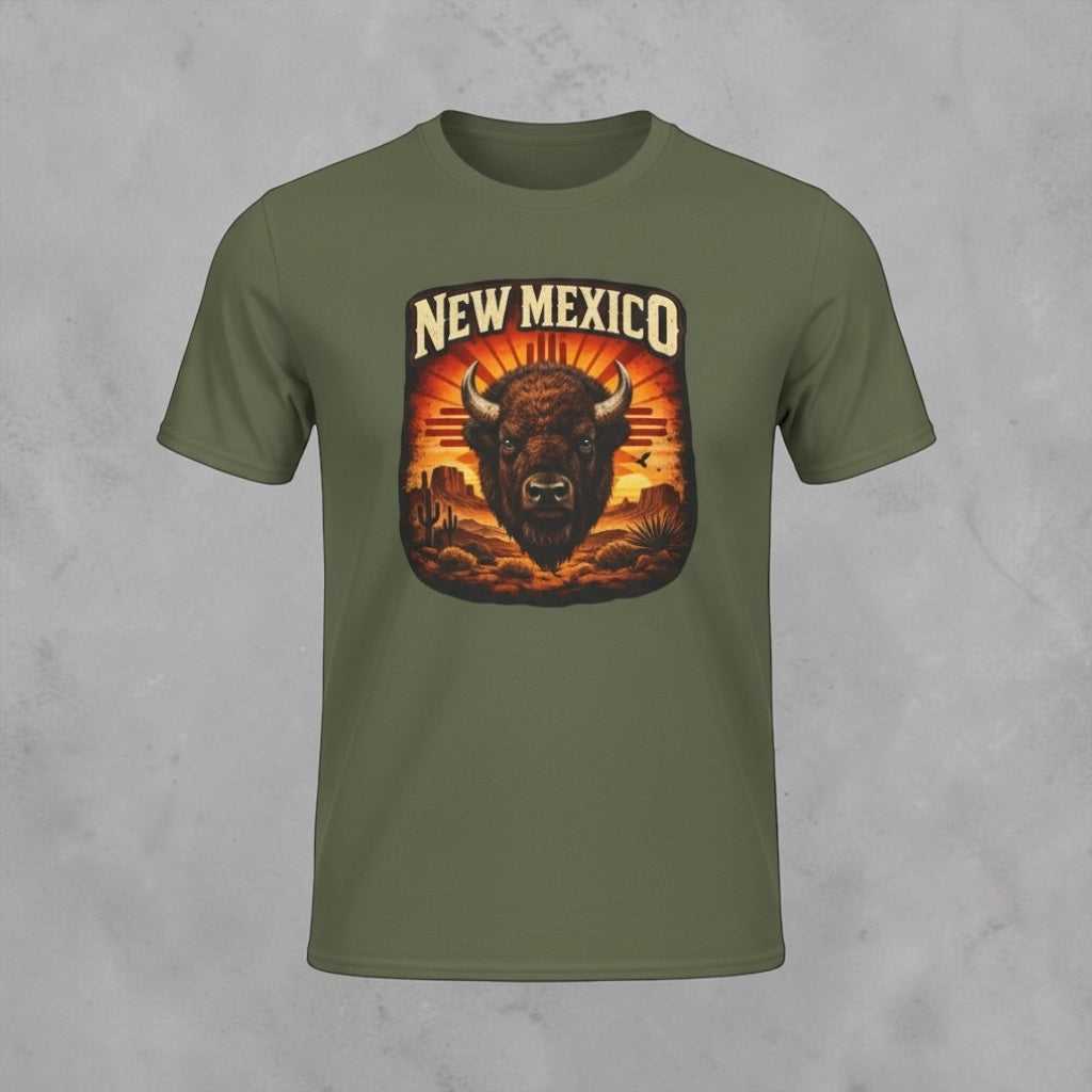 Vintage New Mexico Bison T-Shirt by Big Sky Ranch Co. features a southwestern buffalo graphic on a casual cotton tee.